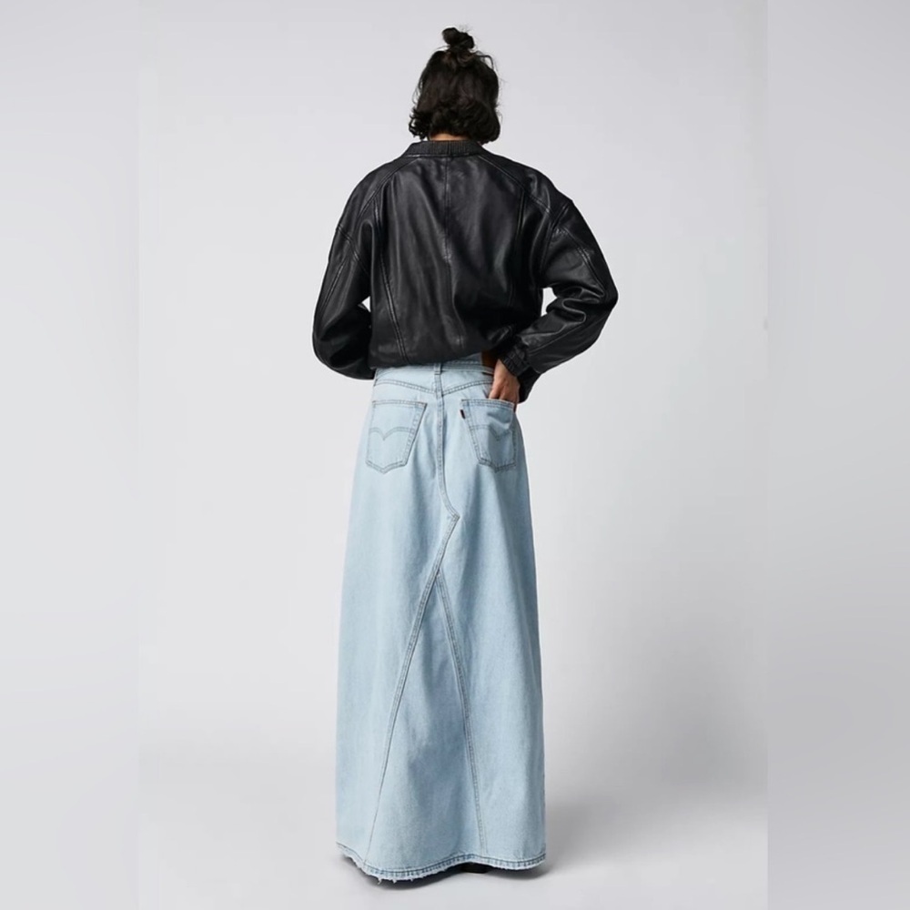 Levi’s Iconic Long Skirt Light Indigo Blue Denim Waist Tie - Picture 2 of 13